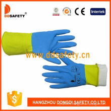 Blue Neoprene and Yellow Latex Glove Spray Flock Liner Diamond Grip Roll Cuff